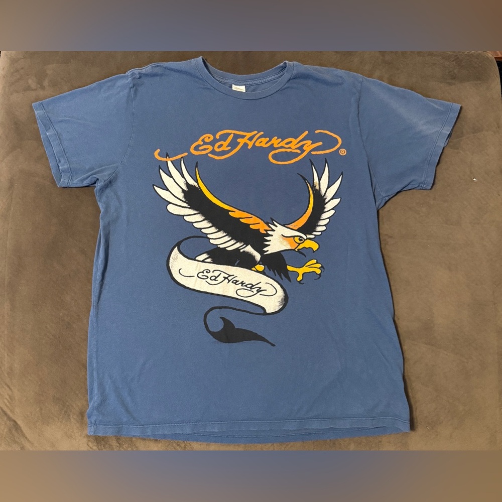 Y2K Ed Hardy Eagle Banner Navy Blue Men’s Tee XL